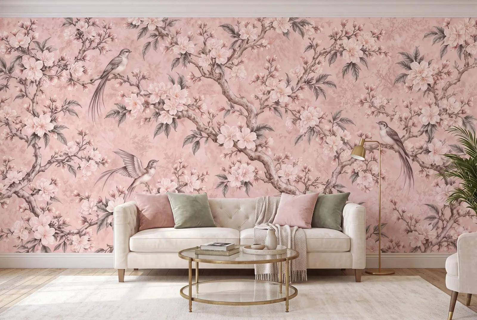 Pink Chinoiserie Blossom Wallpaper Mural