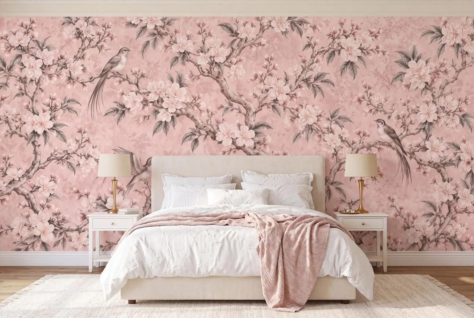 Pink Chinoiserie Blossom Wallpaper Mural