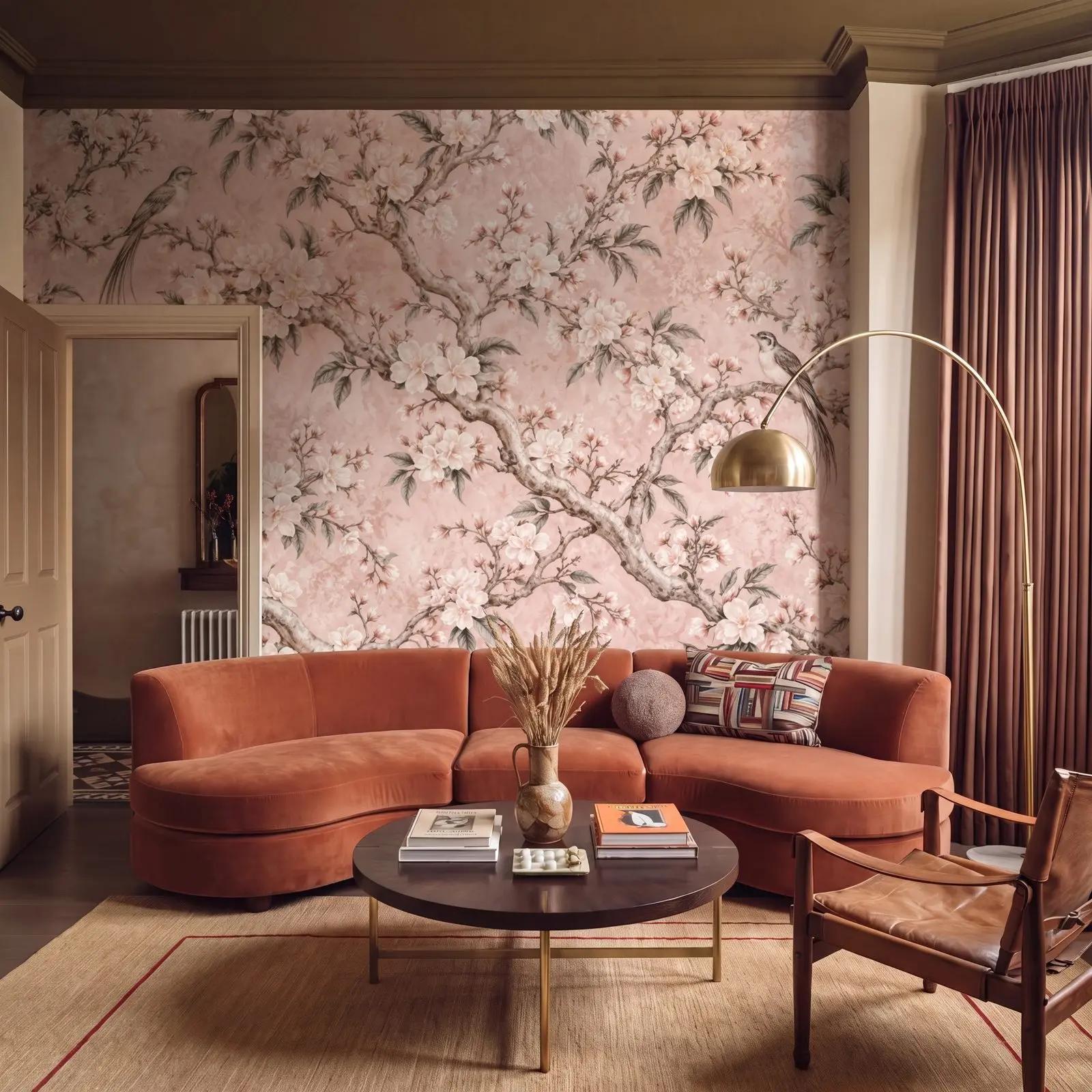 Pink Chinoiserie Blossom Wallpaper Mural