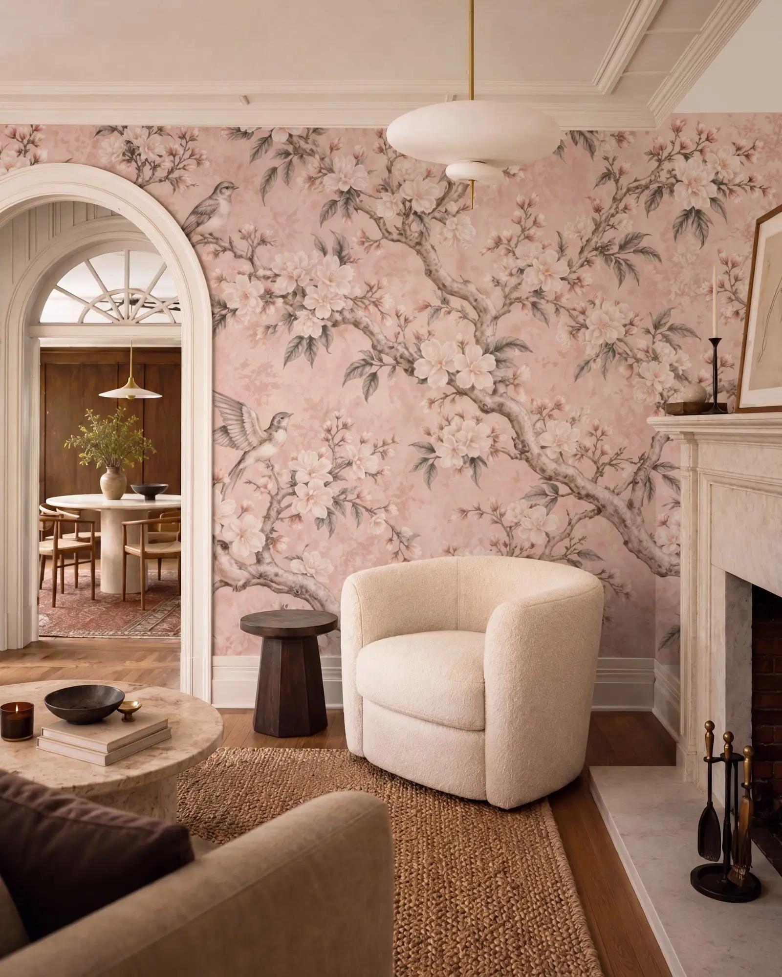 Pink Chinoiserie Blossom Wallpaper Mural