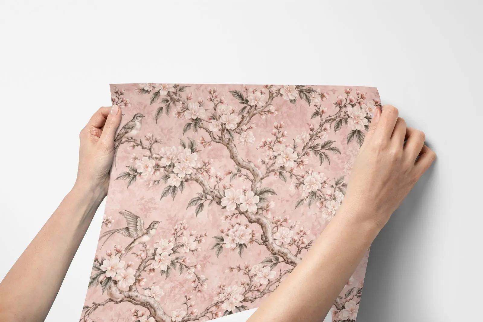 Pink Chinoiserie Blossom Wallpaper Mural