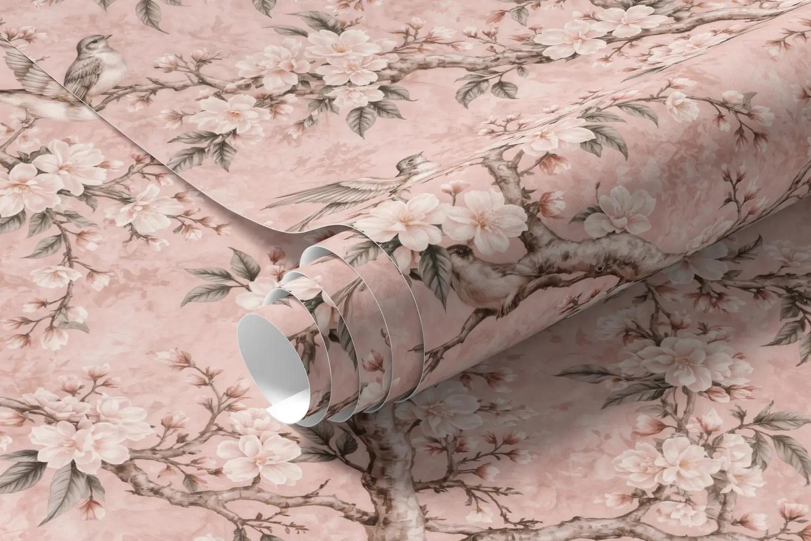 Pink Chinoiserie Blossom Wallpaper Mural