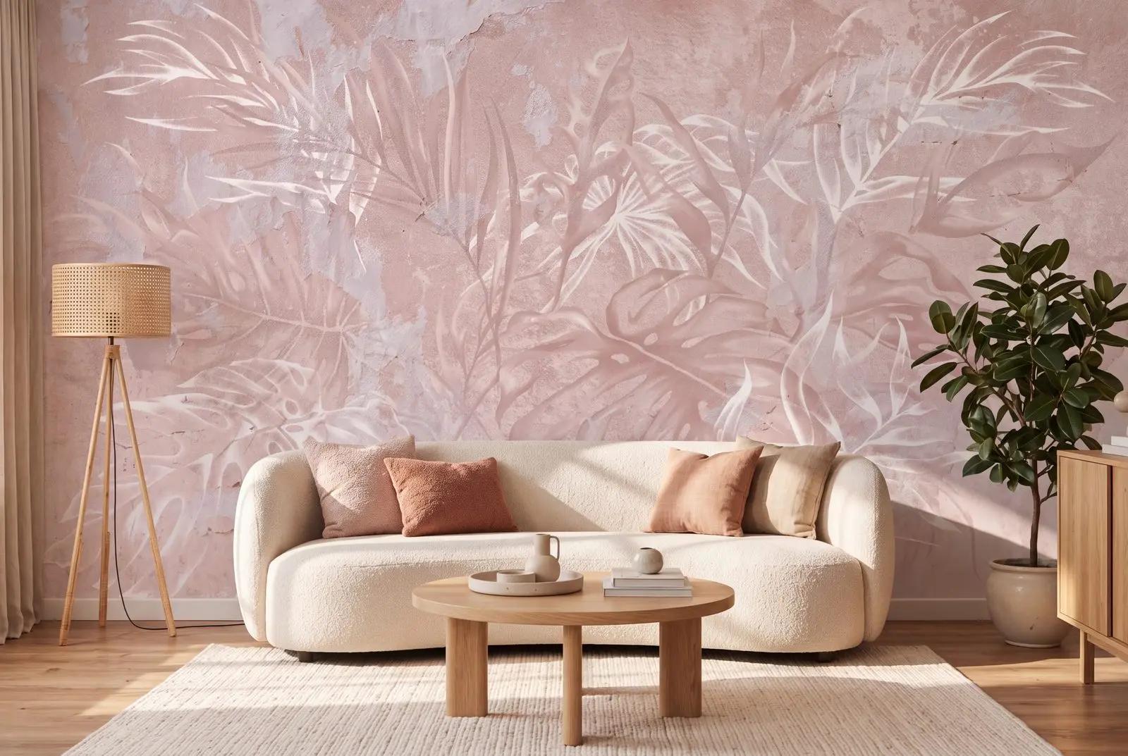 Blush Pink Tropical Leaf Wallpaper Mural