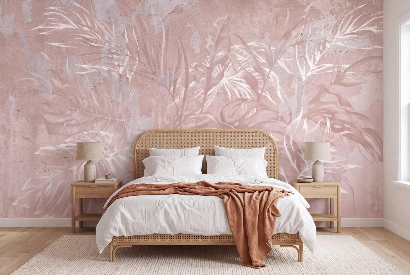 Blush Pink Tropical Leaf Wallpaper Mural