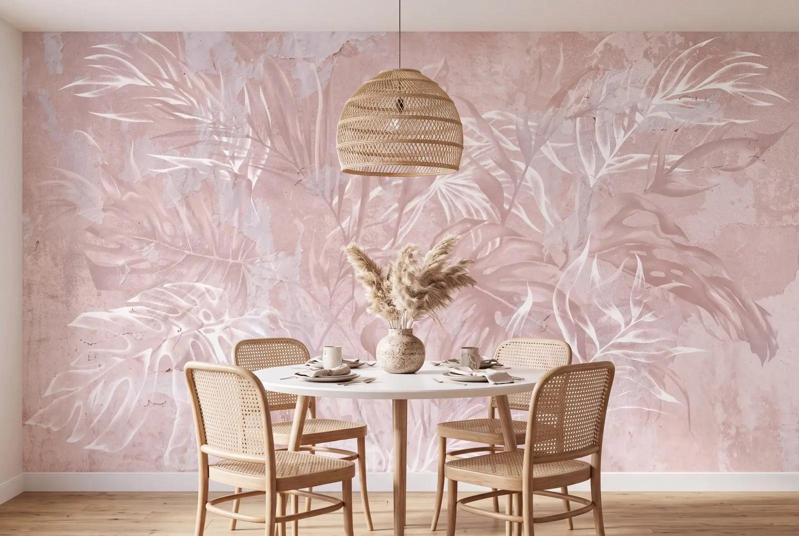 Blush Pink Tropical Leaf Wallpaper Mural