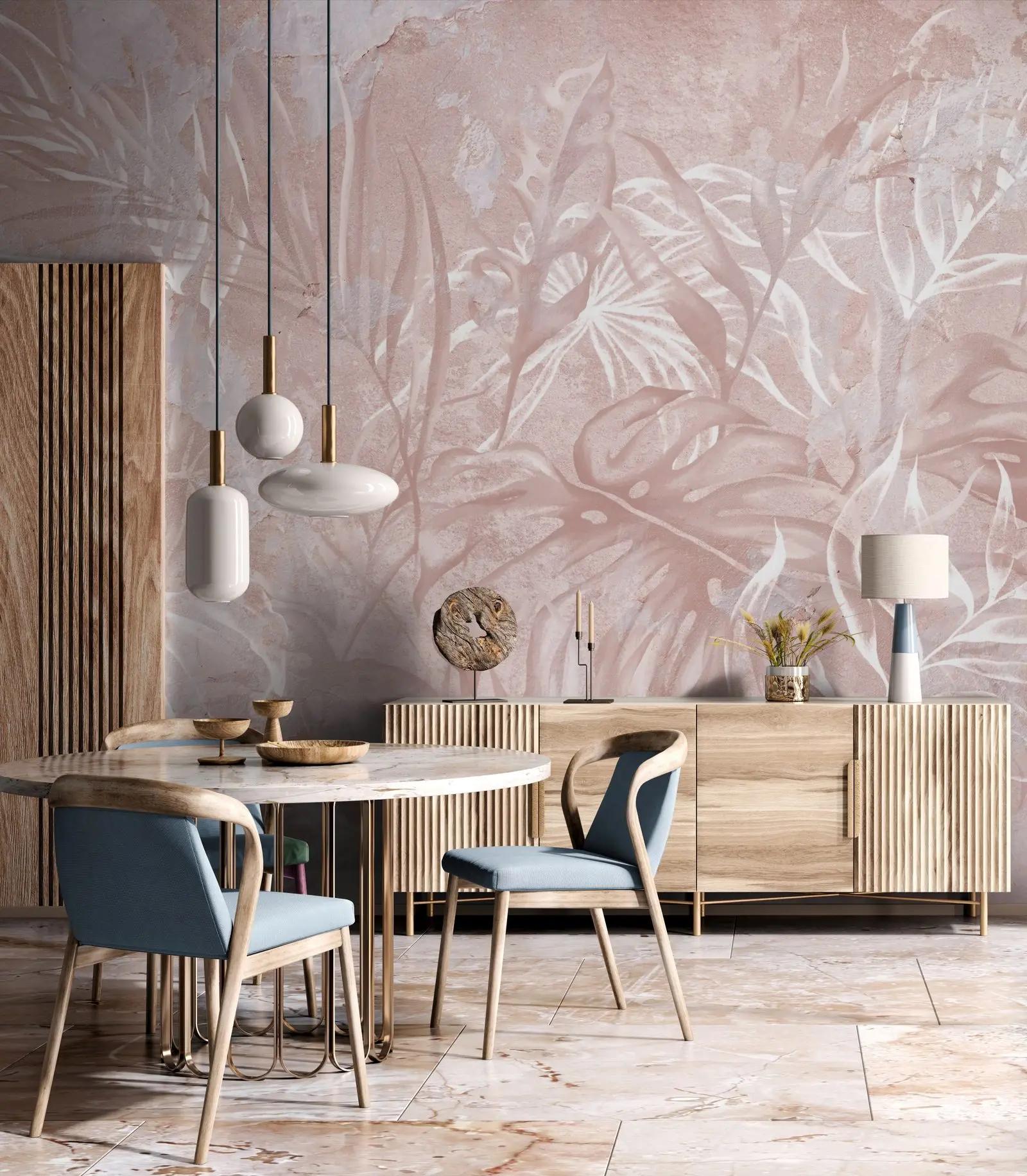 Blush Pink Tropical Leaf Wallpaper Mural