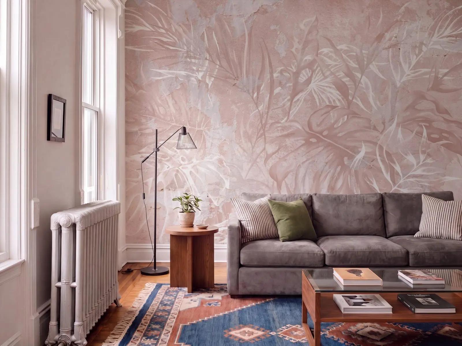Blush Pink Tropical Leaf Wallpaper Mural