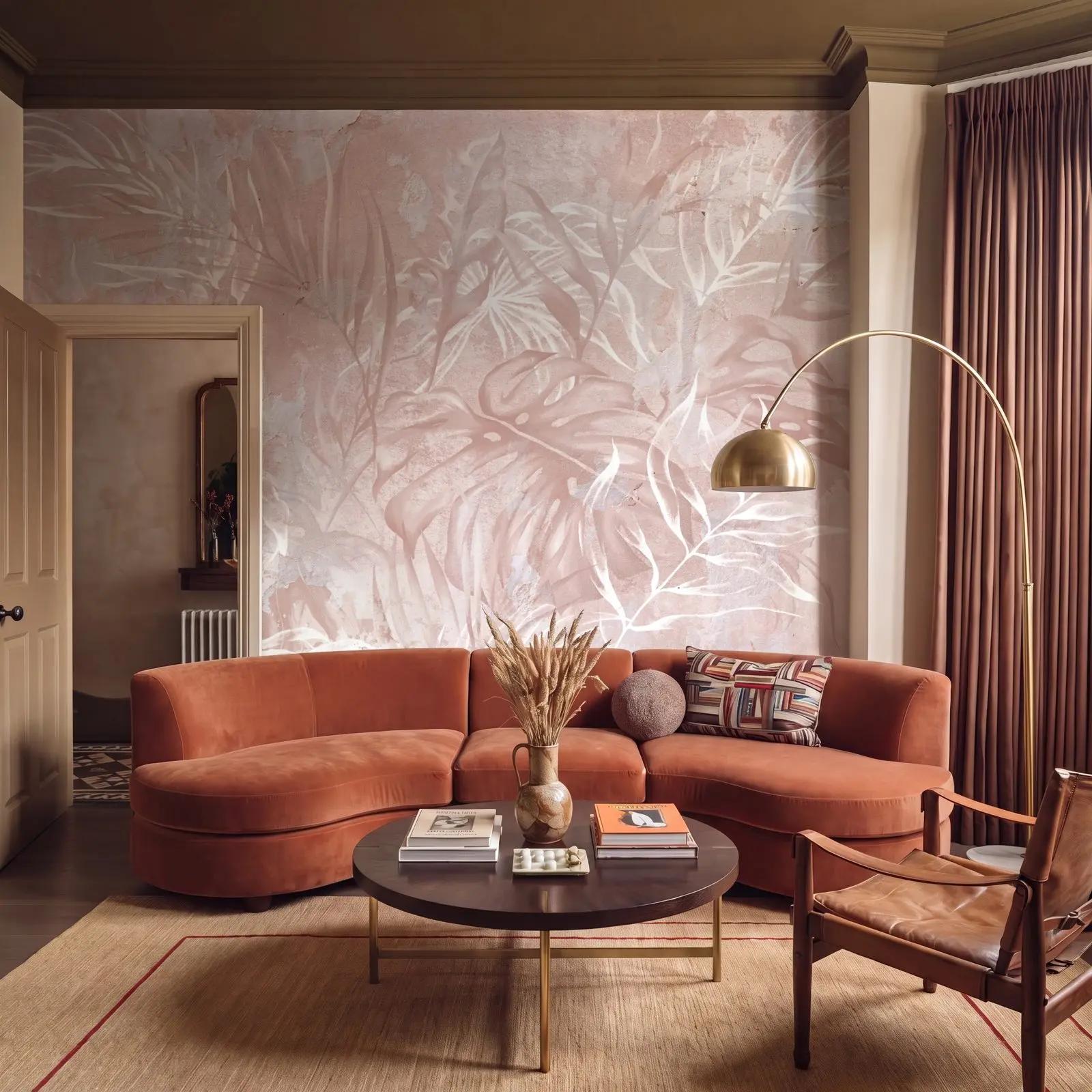 Blush Pink Tropical Leaf Wallpaper Mural