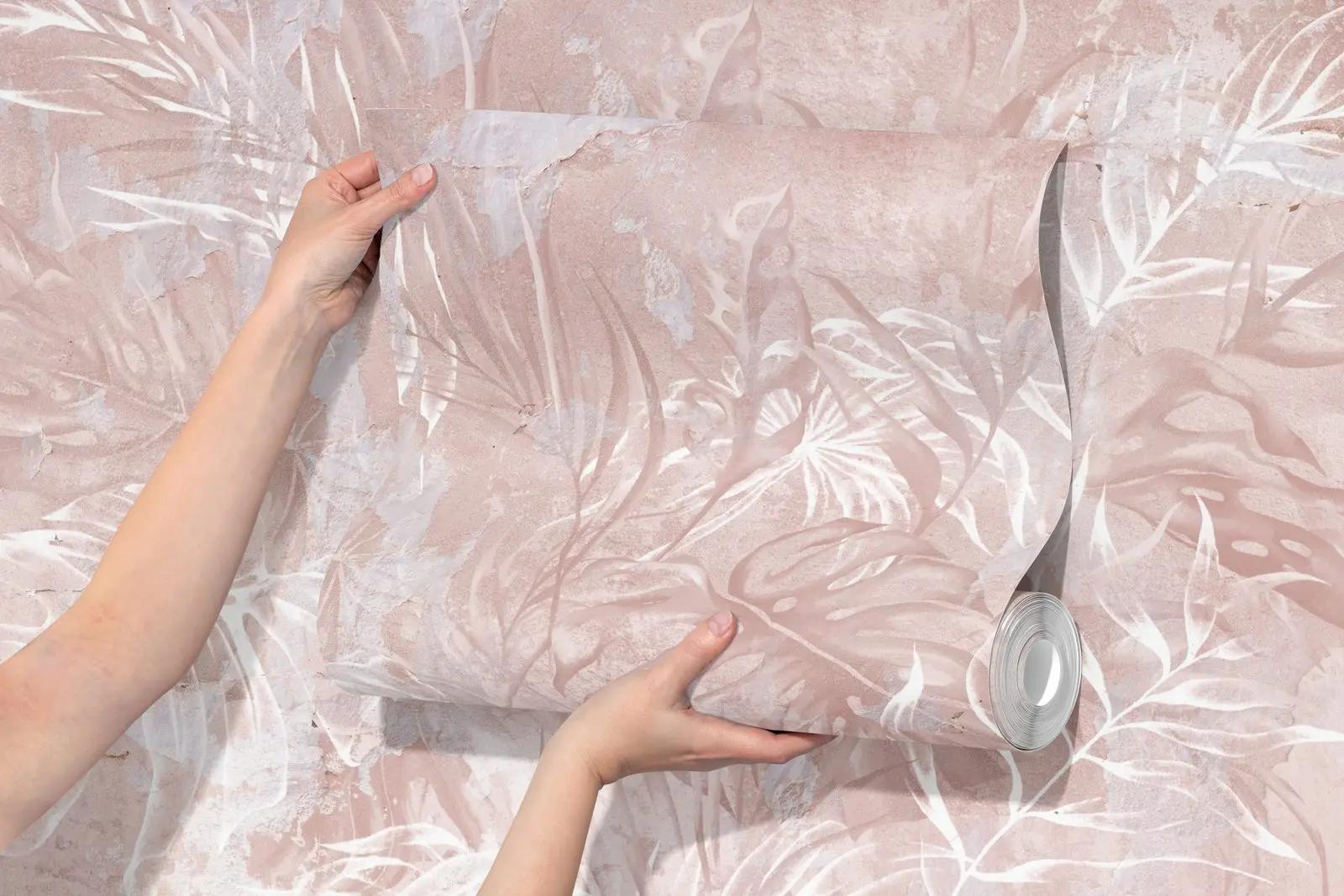 Blush Pink Tropical Leaf Wallpaper Mural