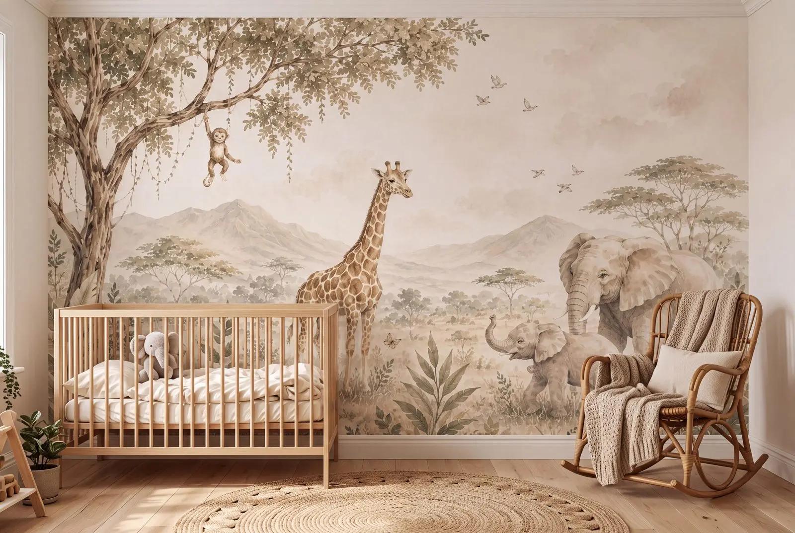 Watercolor Safari Nursery Wallpaper Mural