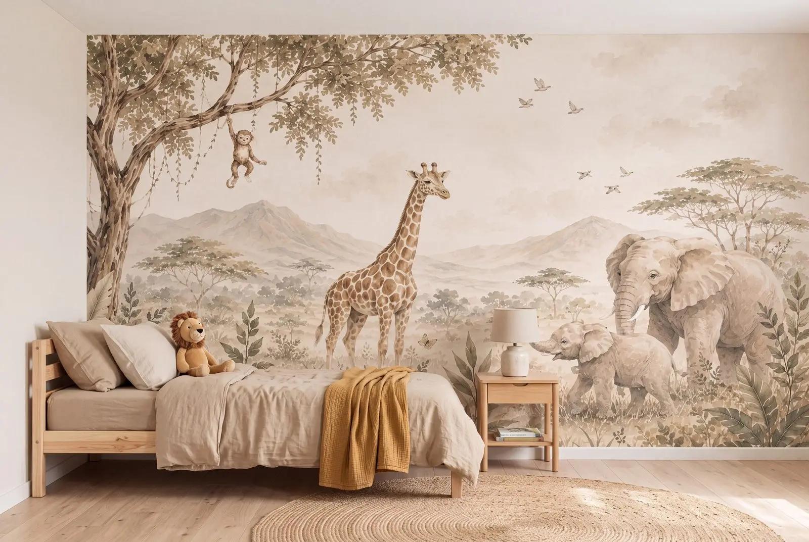 Watercolor Safari Nursery Wallpaper Mural