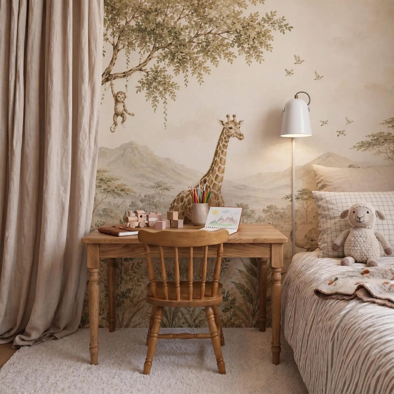 Watercolor Safari Nursery Wallpaper Mural