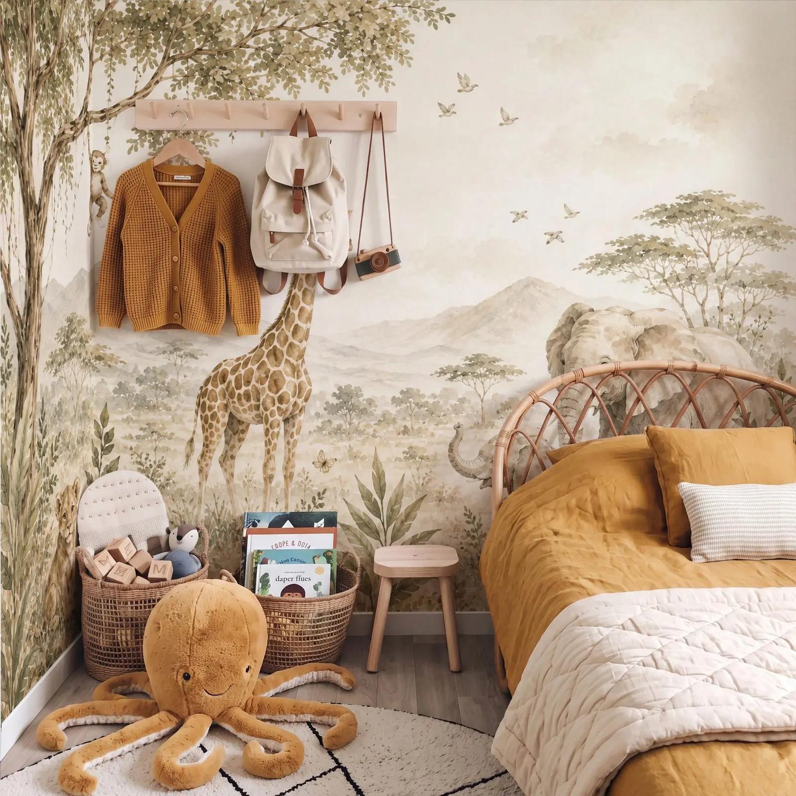 Watercolor Safari Nursery Wallpaper Mural