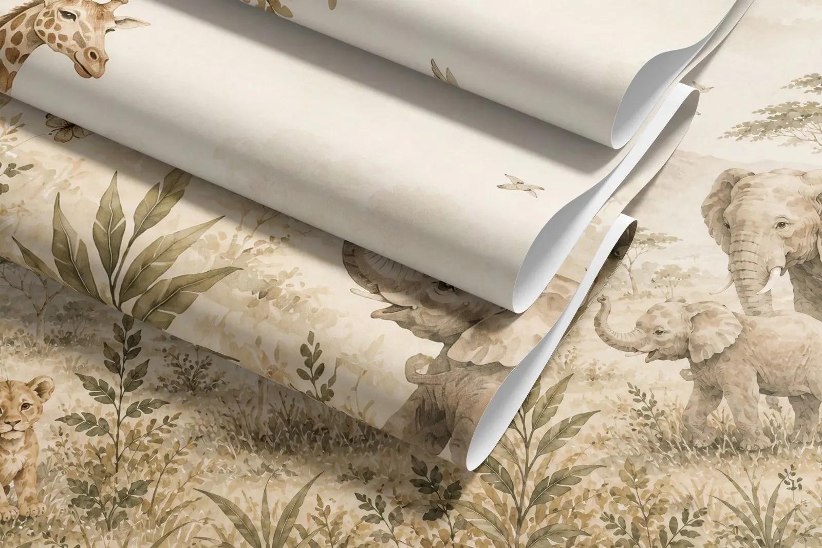 Watercolor Safari Nursery Wallpaper Mural