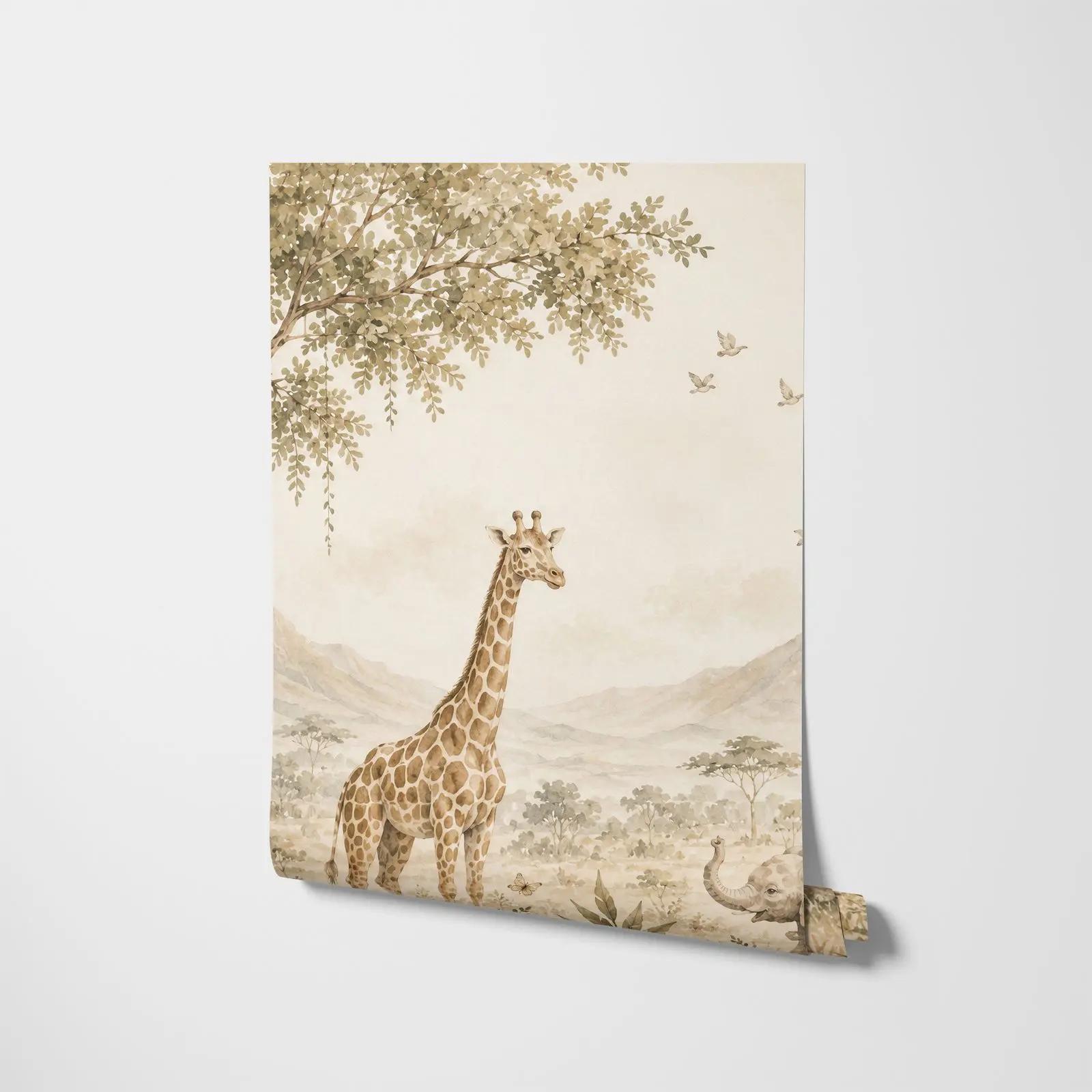 Watercolor Safari Nursery Wallpaper Mural