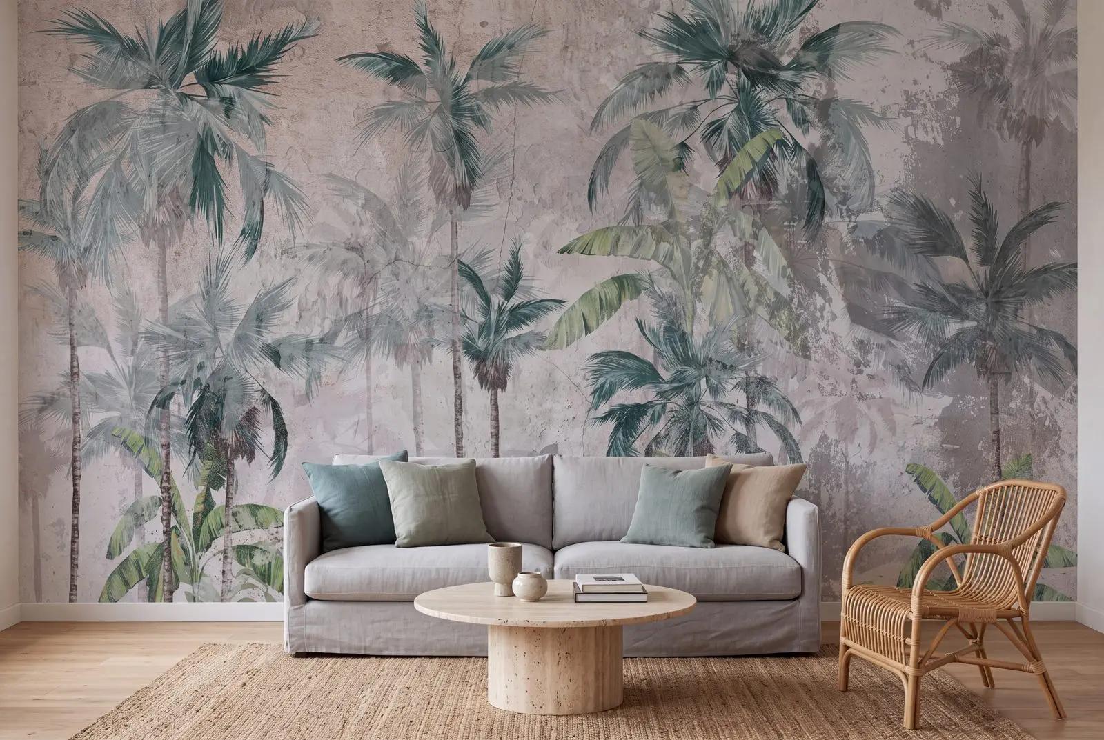 Teal Green Palm Tree Wallpaper Mural