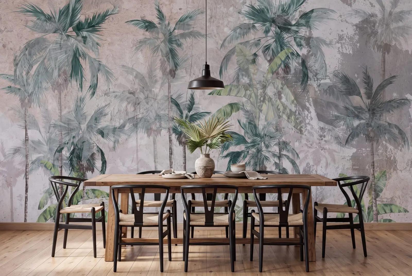 Teal Green Palm Tree Wallpaper Mural