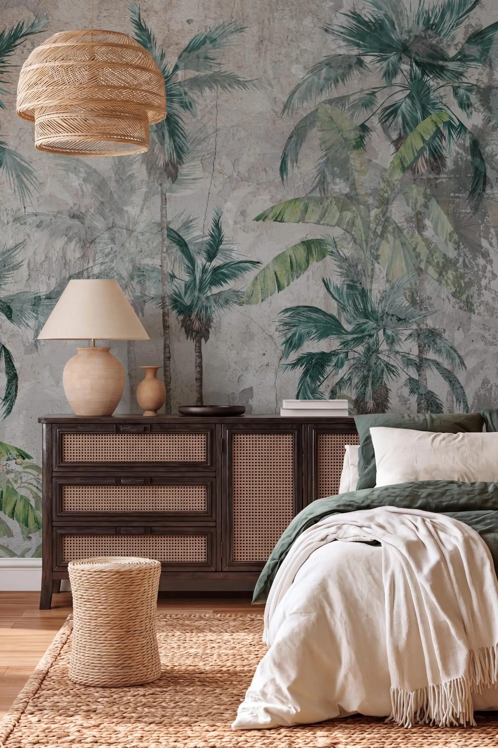 Teal Green Palm Tree Wallpaper Mural