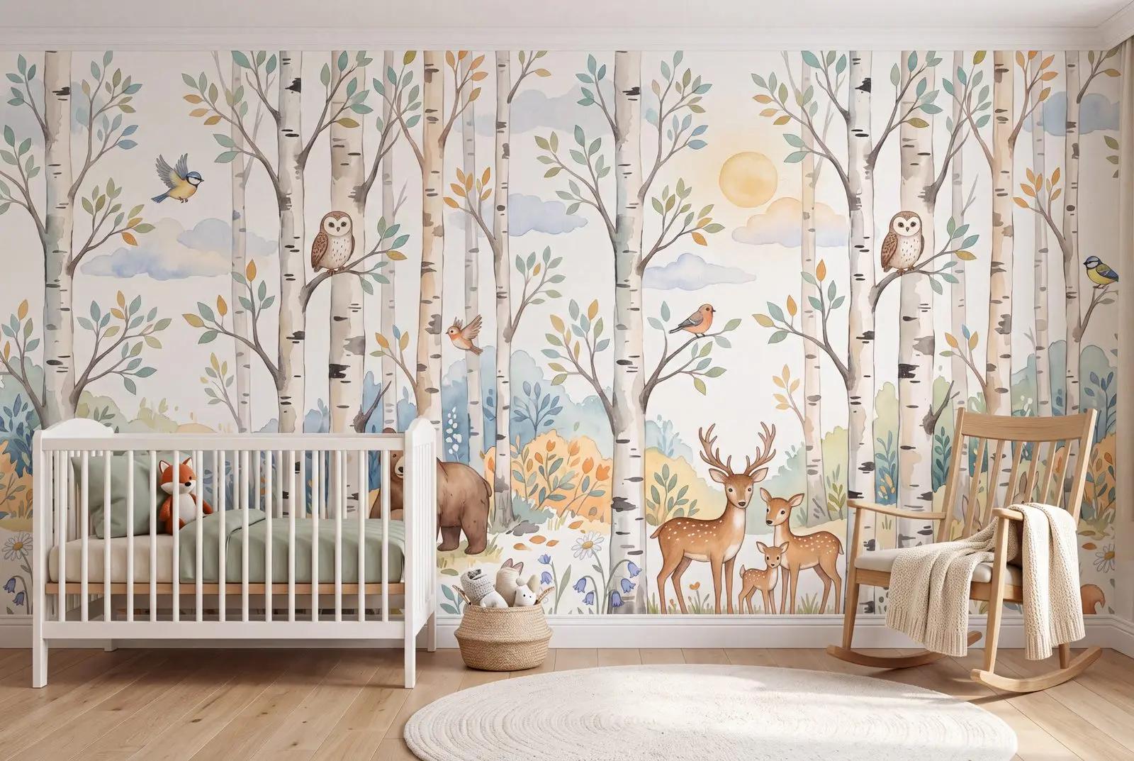 Woodland Animals Birch Forest Wallpaper Mural