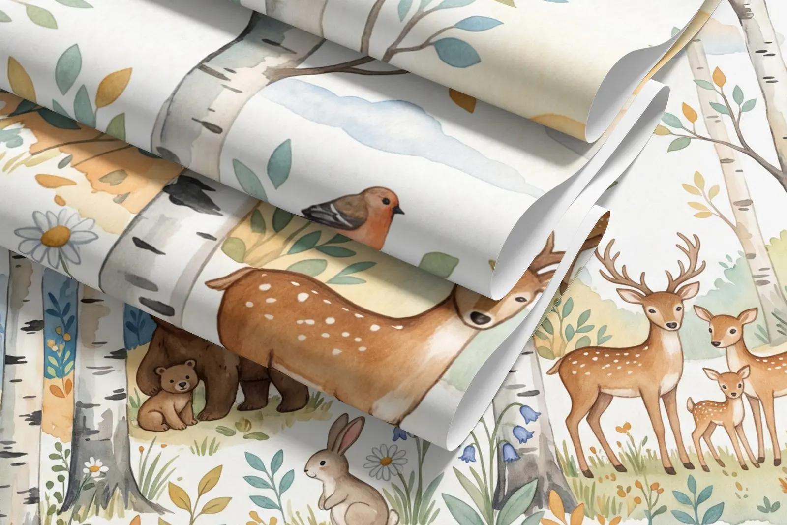 Woodland Animals Birch Forest Wallpaper Mural
