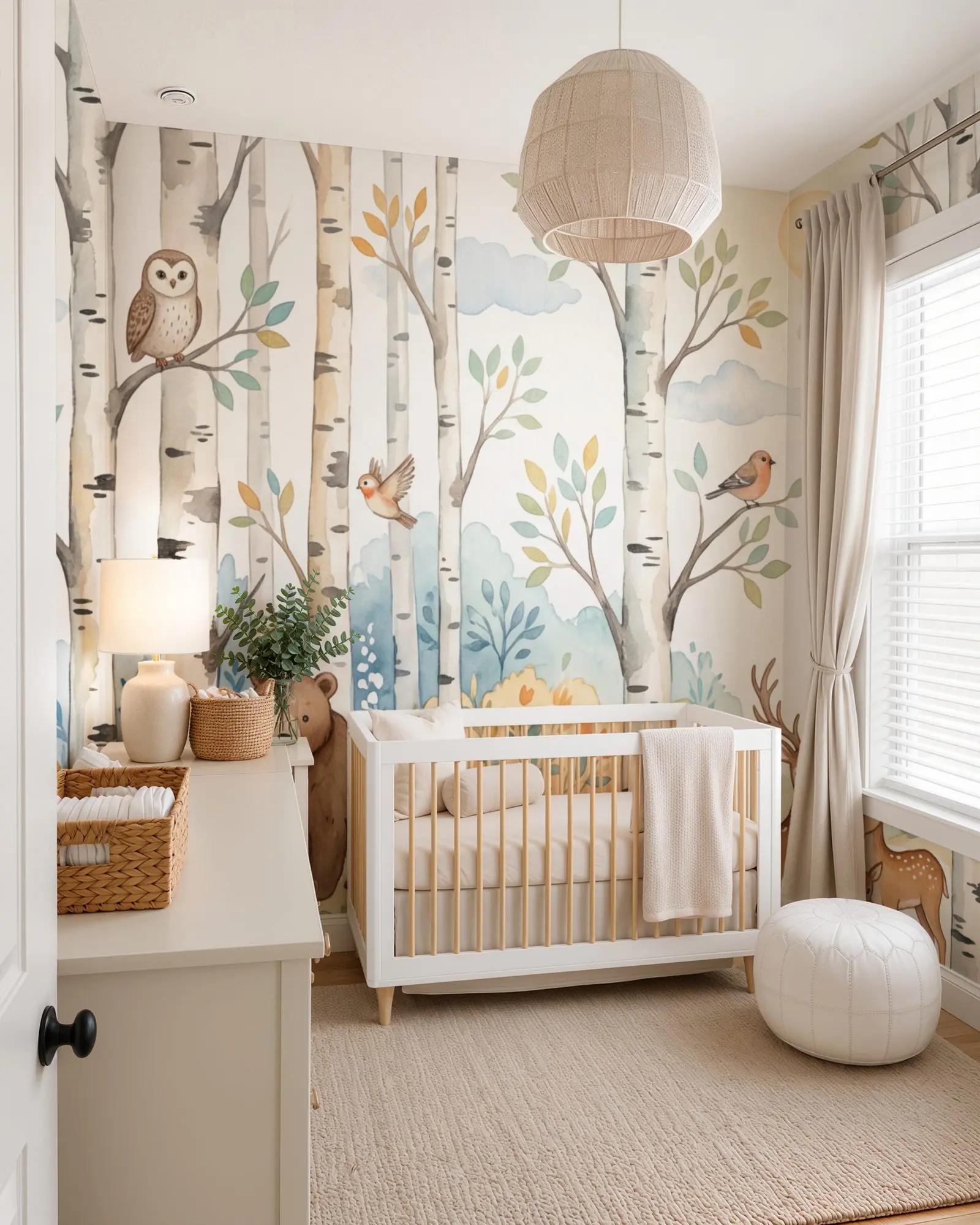Woodland Animals Birch Forest Wallpaper Mural