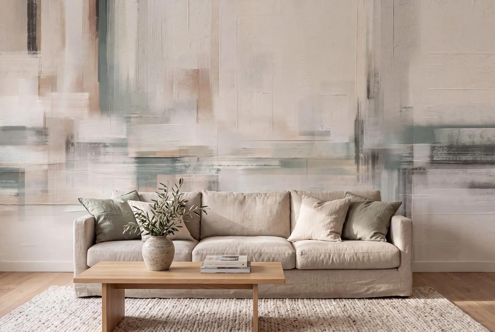Cream and Sage Abstract Wallpaper Mural