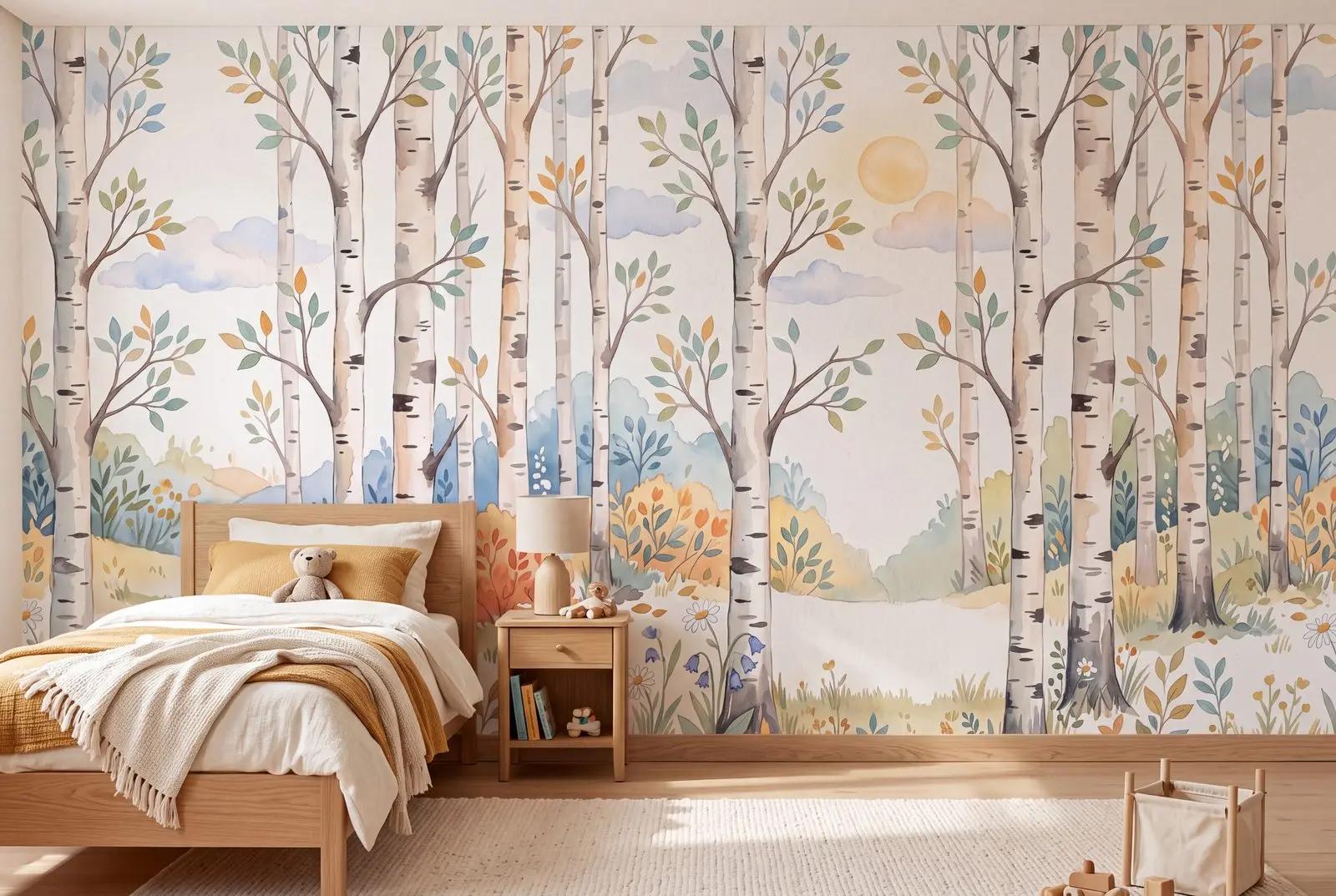 Watercolor Birch Forest Wallpaper Mural
