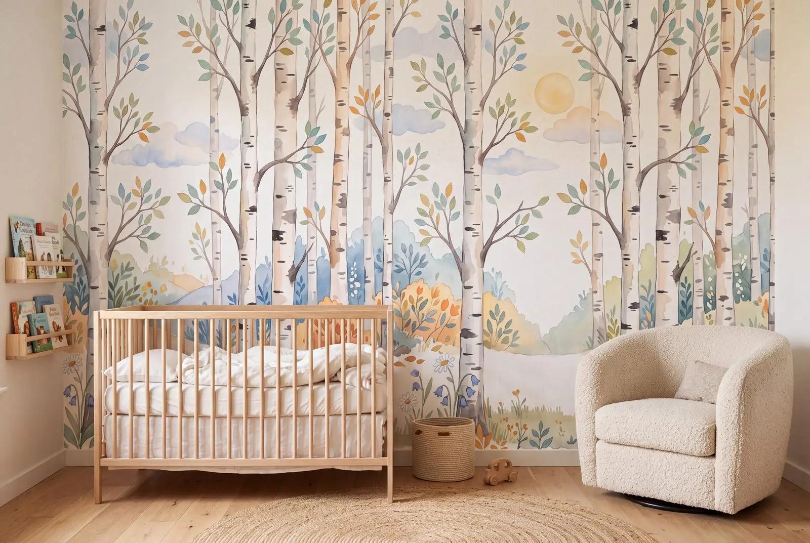 Watercolor Birch Forest Wallpaper Mural