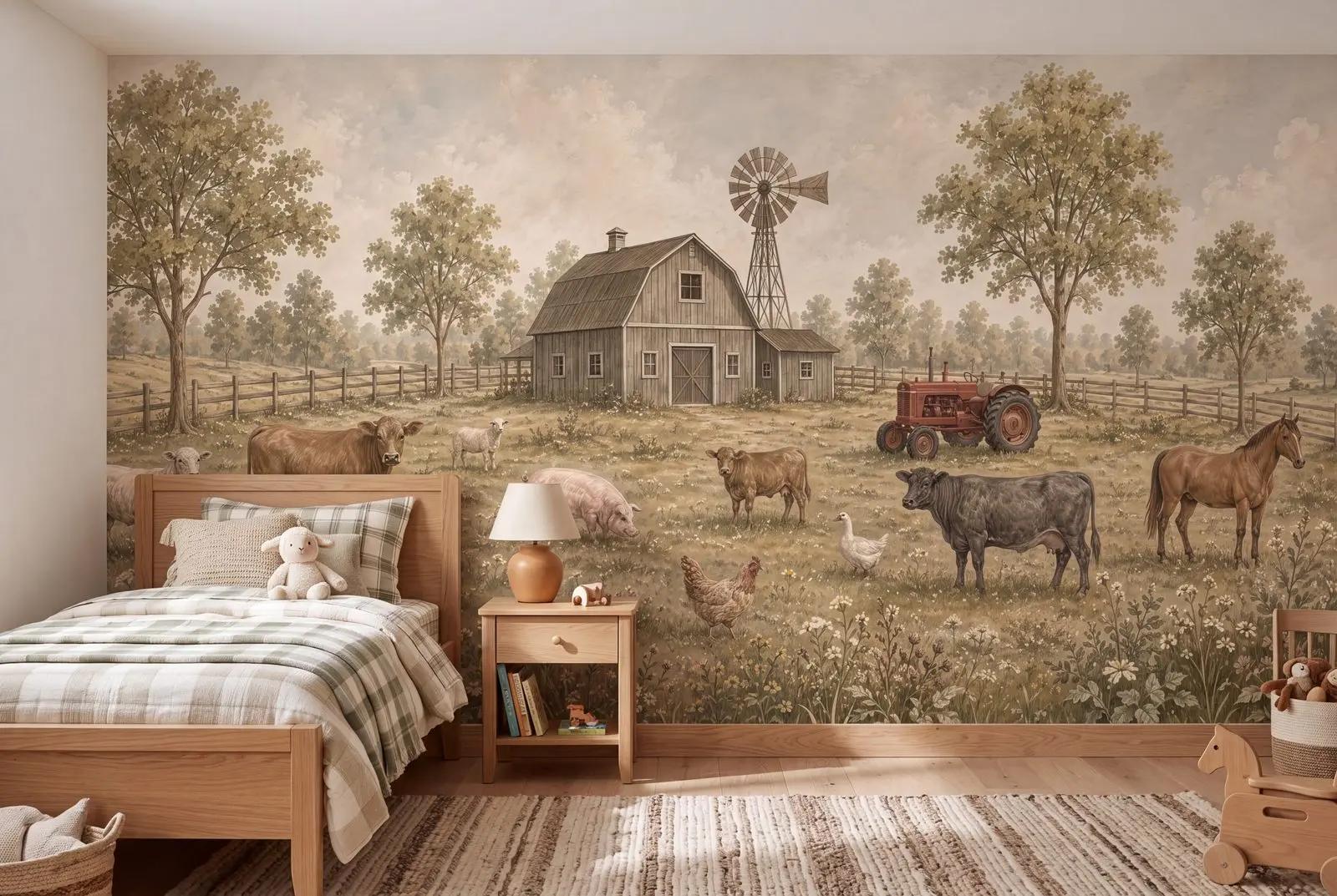 Vintage Farm Animal Wallpaper Mural