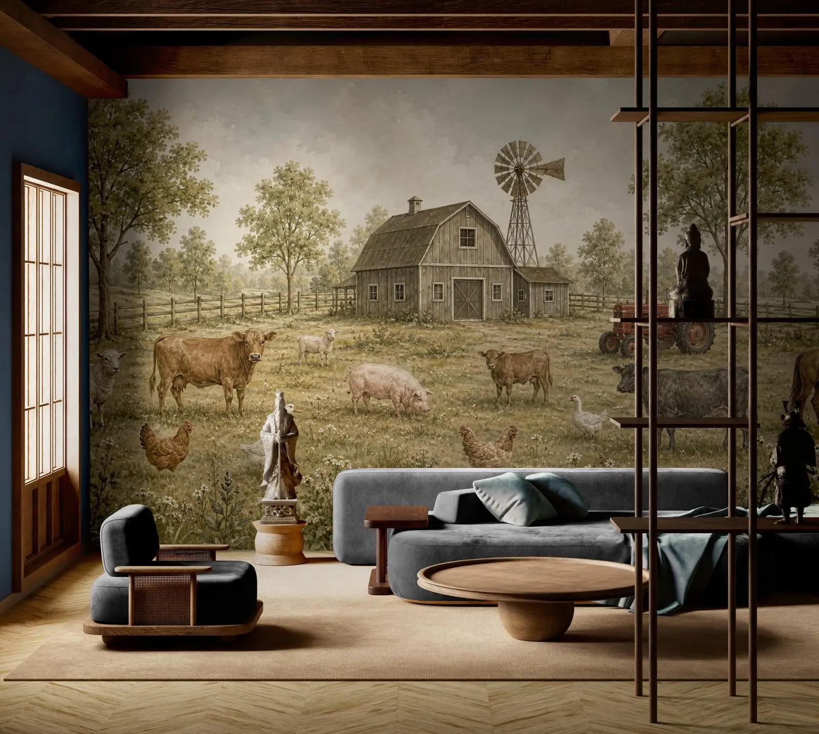 Vintage Farm Animal Wallpaper Mural