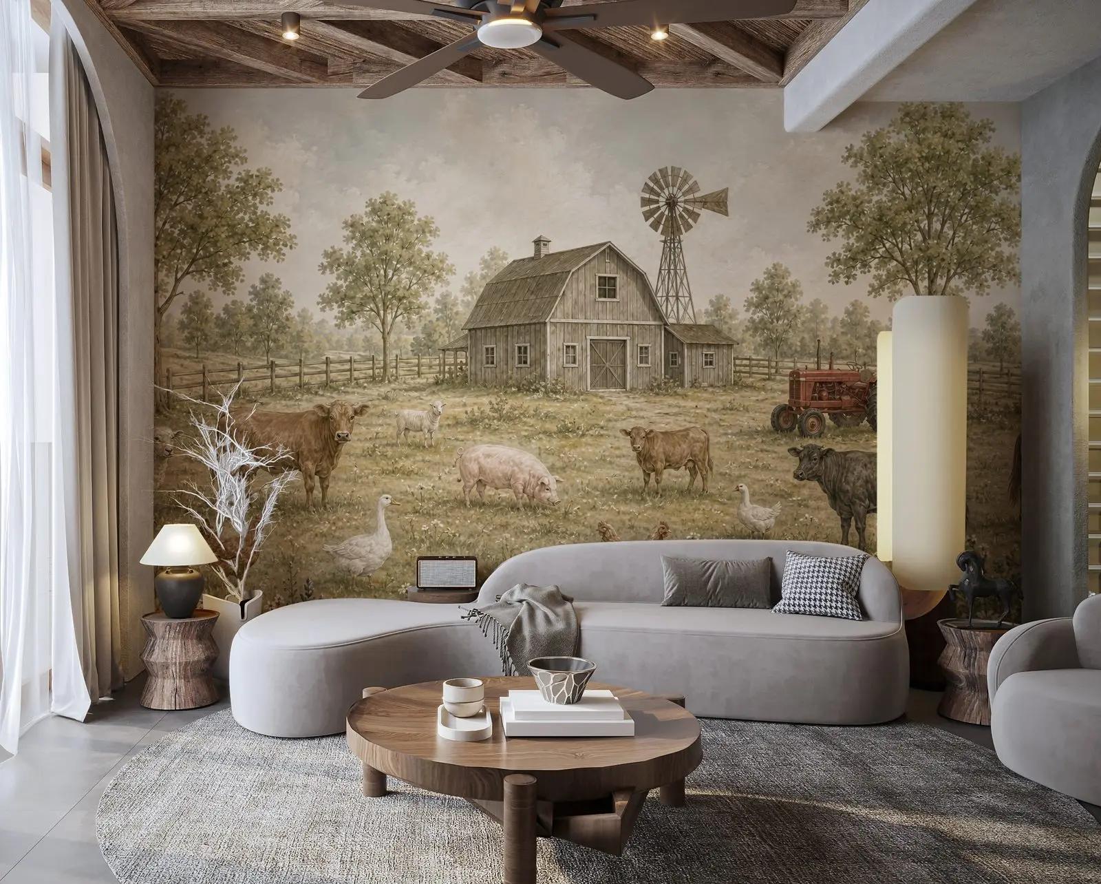Vintage Farm Animal Wallpaper Mural