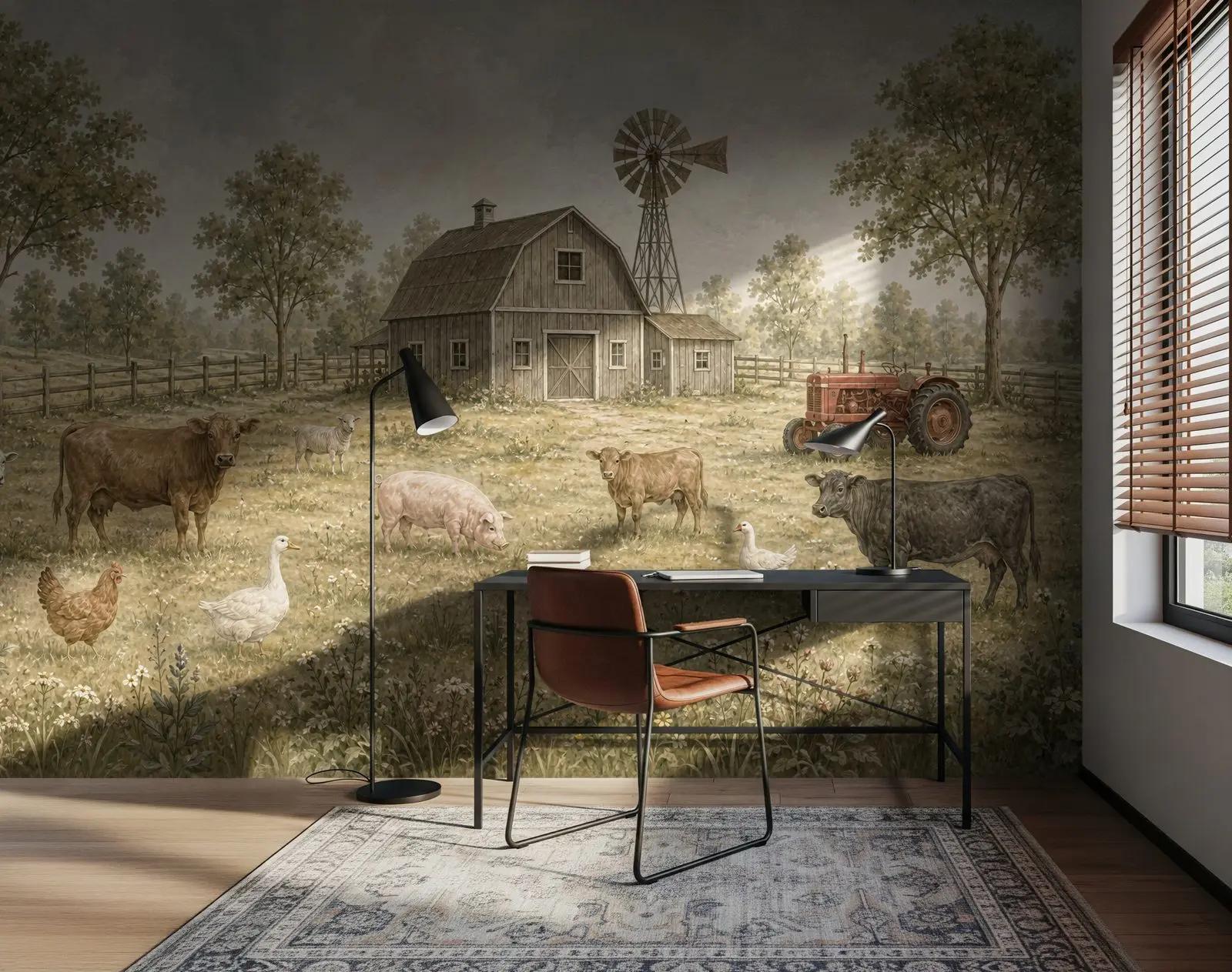Vintage Farm Animal Wallpaper Mural
