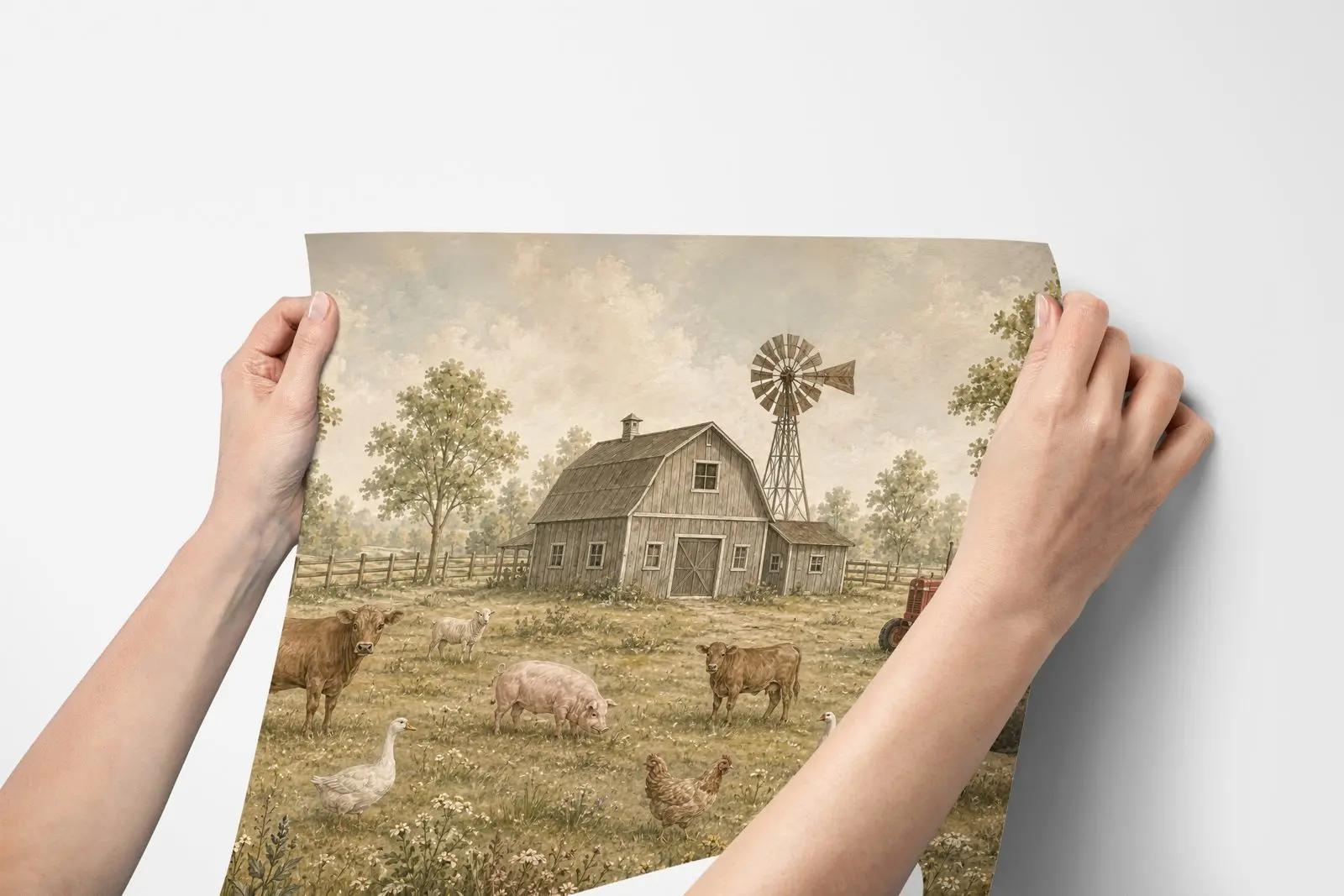 Vintage Farm Animal Wallpaper Mural