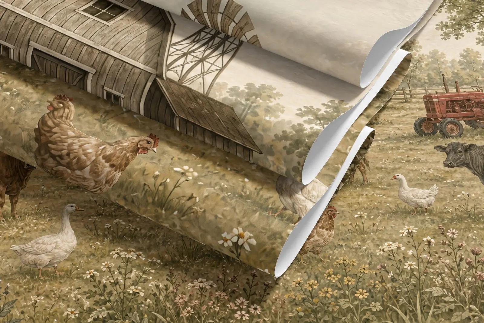 Vintage Farm Animal Wallpaper Mural