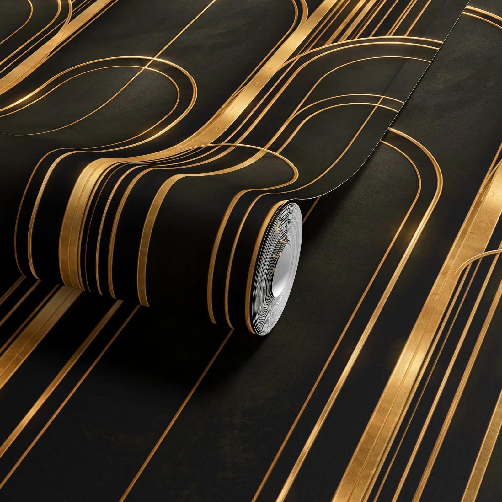 Art Deco Black Wallpaper Mural with Gold Arches