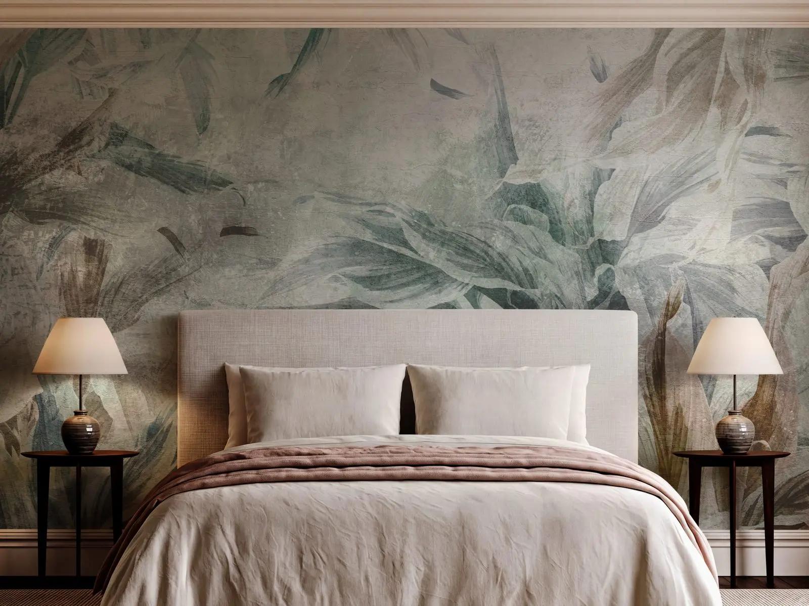 Nature Wallpaper Mural with Sage Botanical Leaves