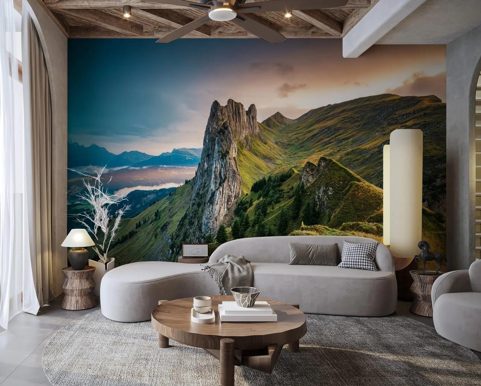Alpine Mountain Wallpaper Mural at Sunrise
