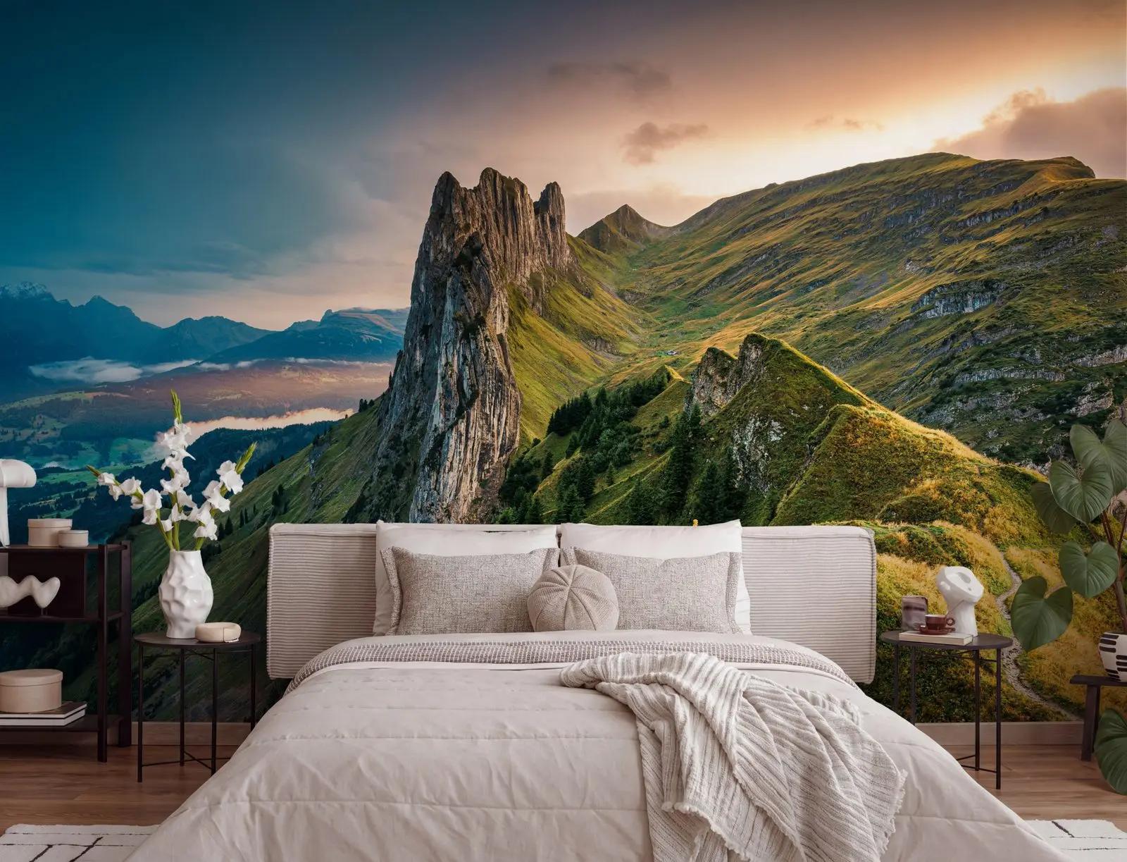 Alpine Mountain Wallpaper Mural at Sunrise