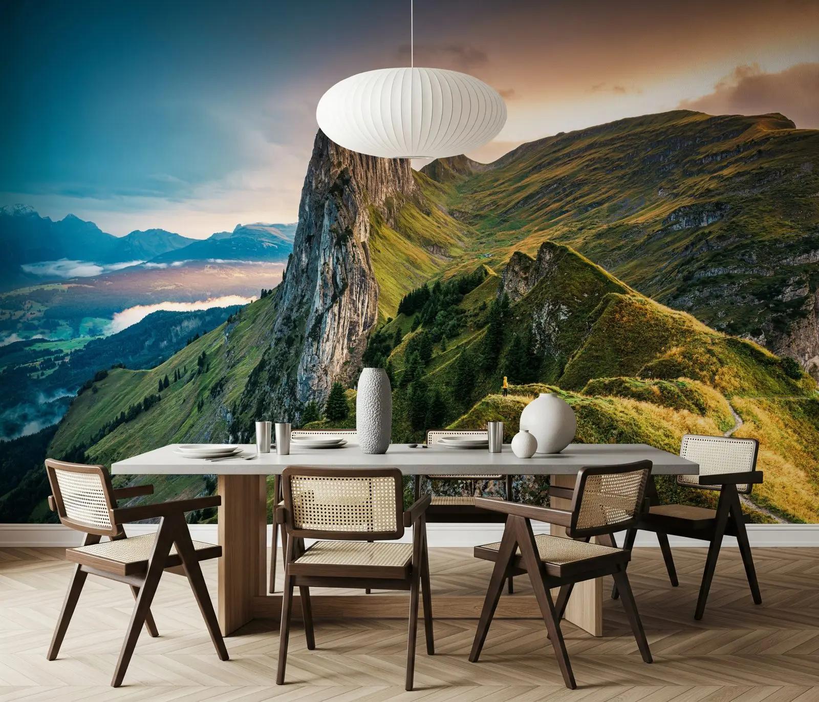 Alpine Mountain Wallpaper Mural at Sunrise