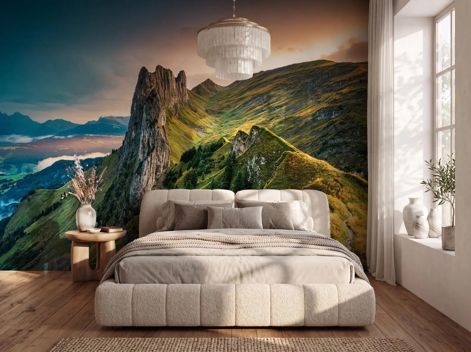 Alpine Mountain Wallpaper Mural at Sunrise