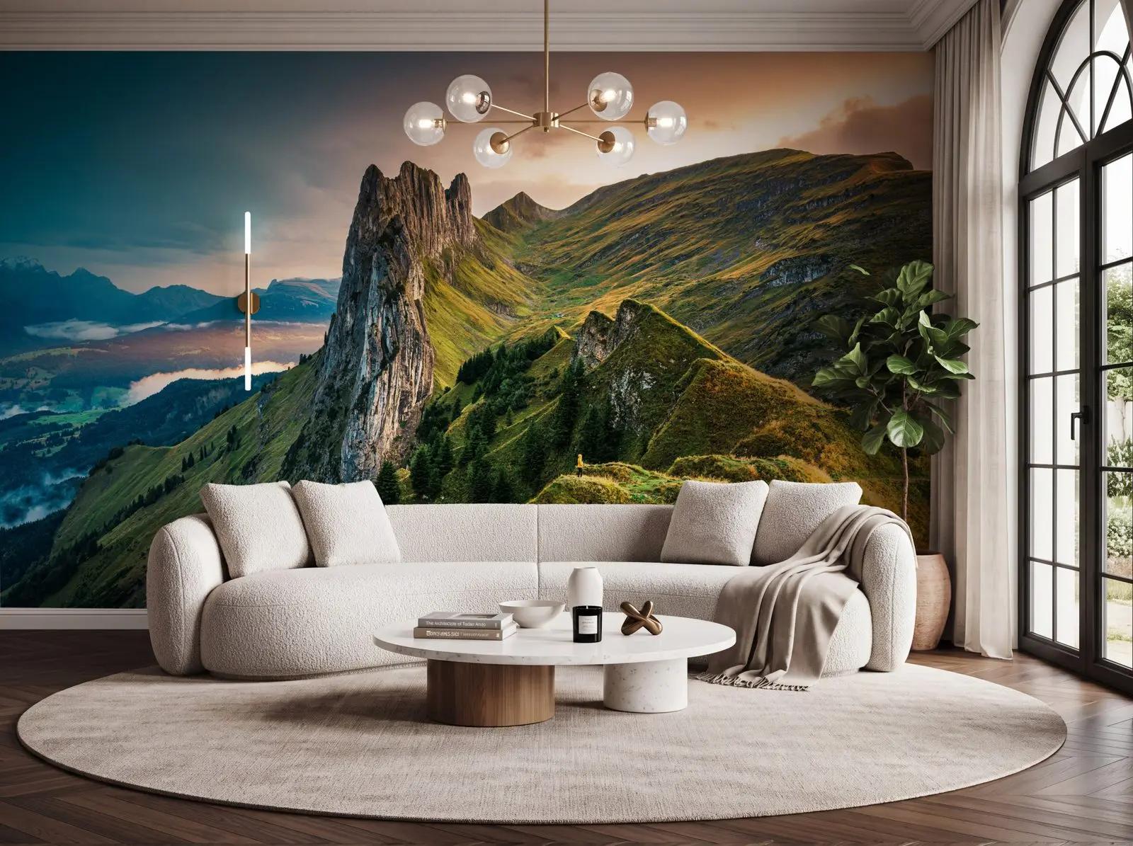 Alpine Mountain Wallpaper Mural at Sunrise
