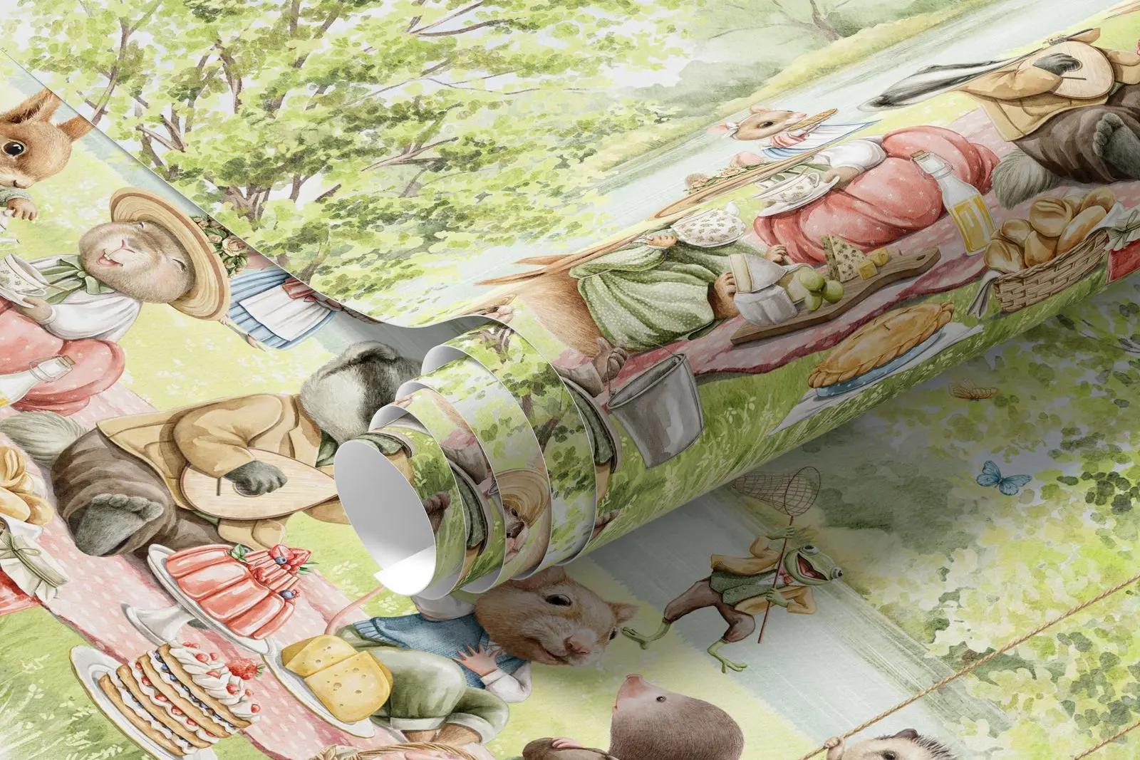 Woodland Animal Picnic Wallpaper