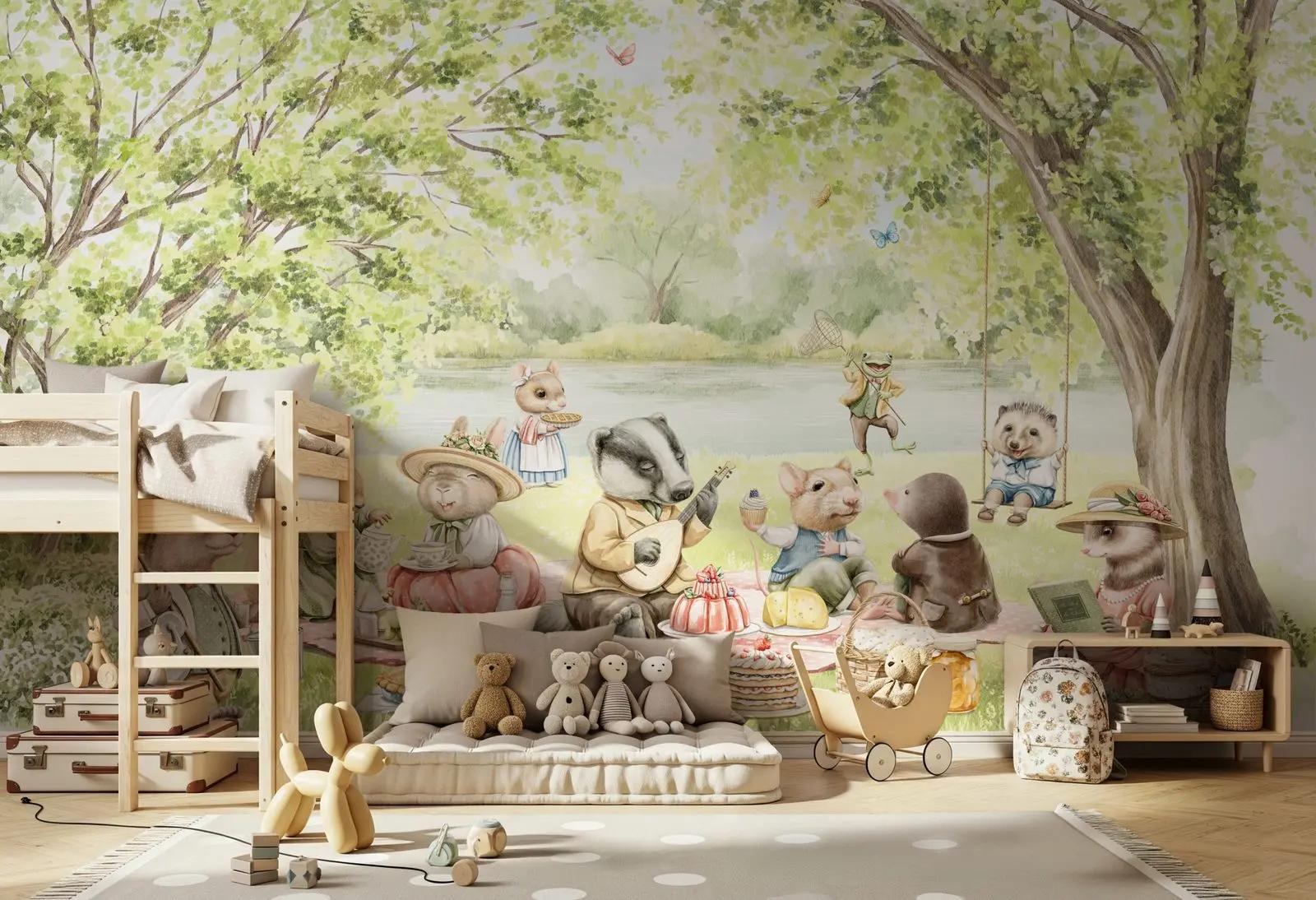 Woodland Animal Picnic Wallpaper