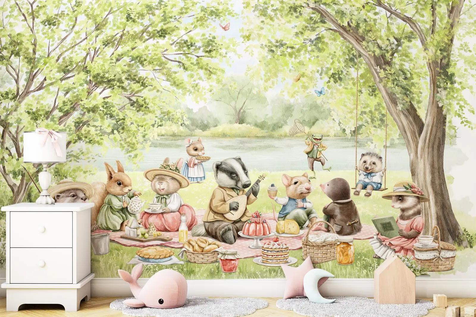 Woodland Animal Picnic Wallpaper