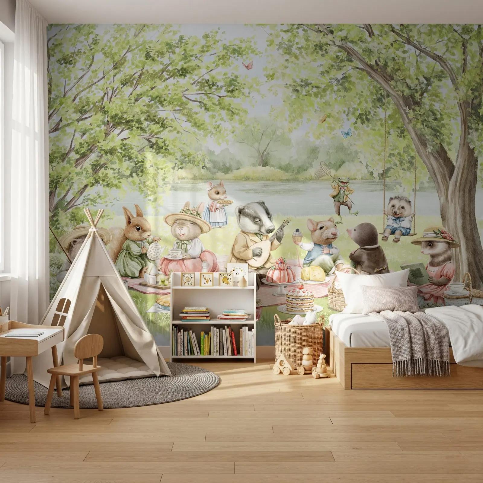 Woodland Animal Picnic Wallpaper