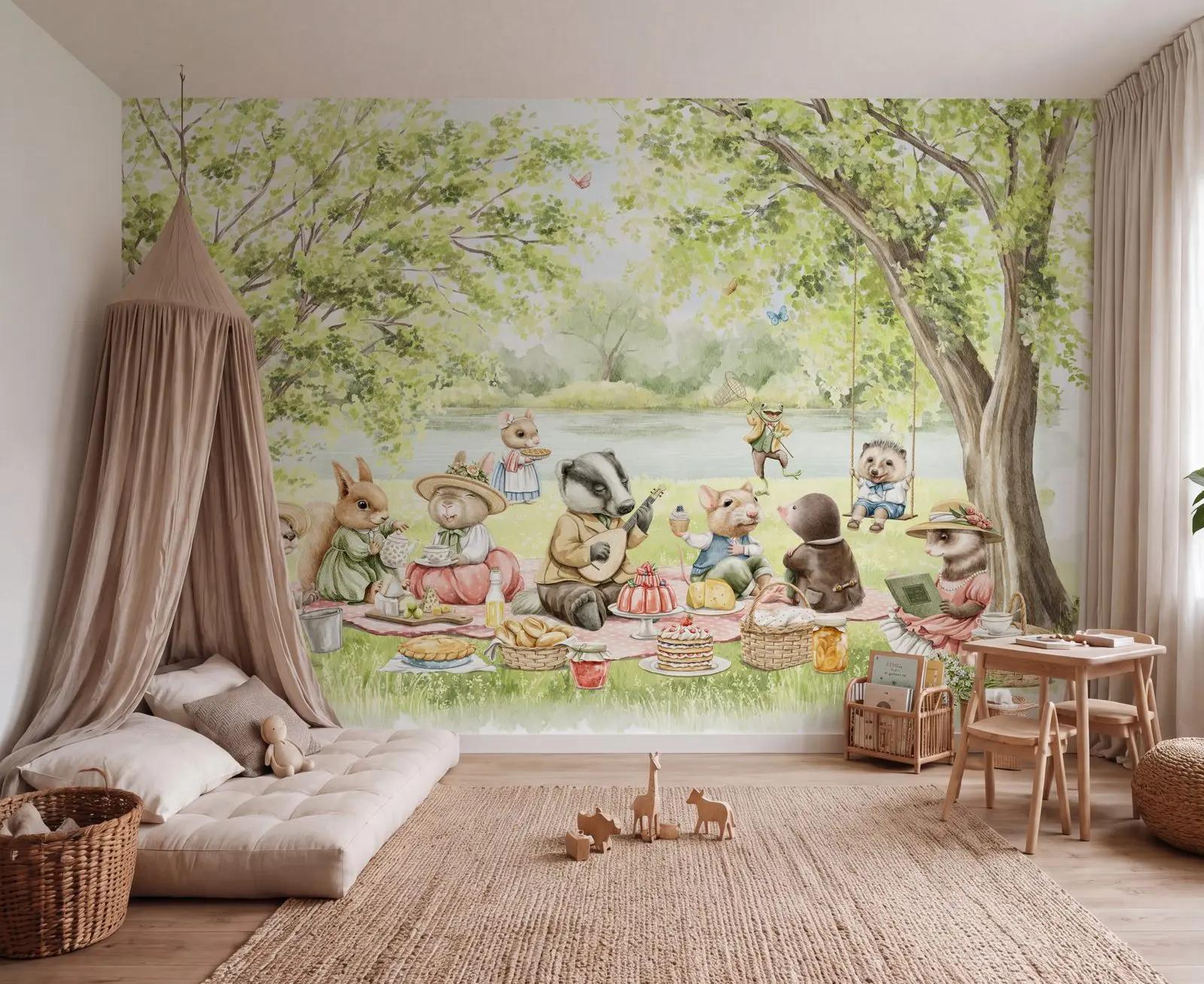 Woodland Animal Picnic Wallpaper