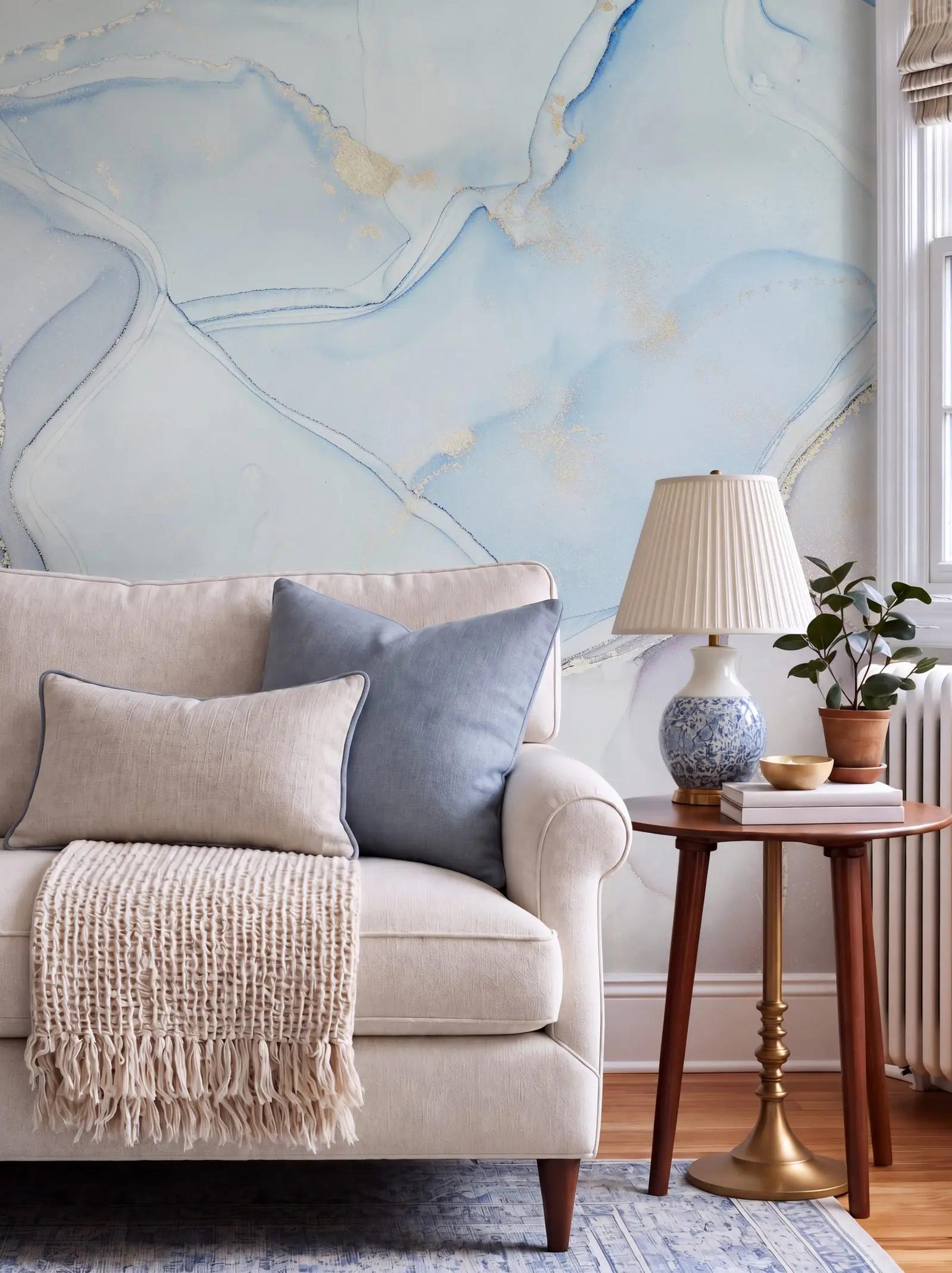Blue Grey Marble Wallpaper Mural