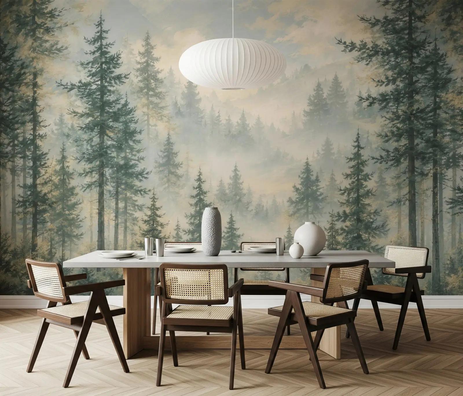 Misty Conifer Forest Wallpaper Mural New