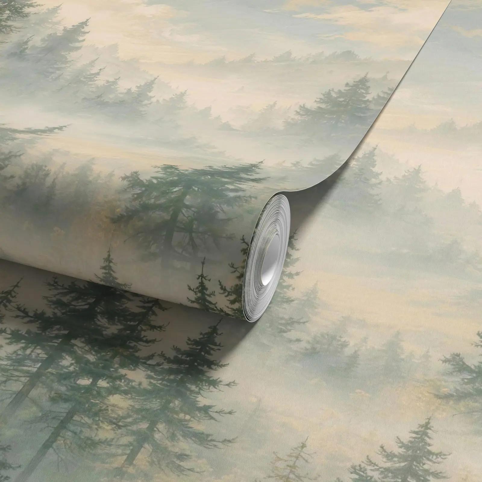 Misty Conifer Forest Wallpaper Mural New