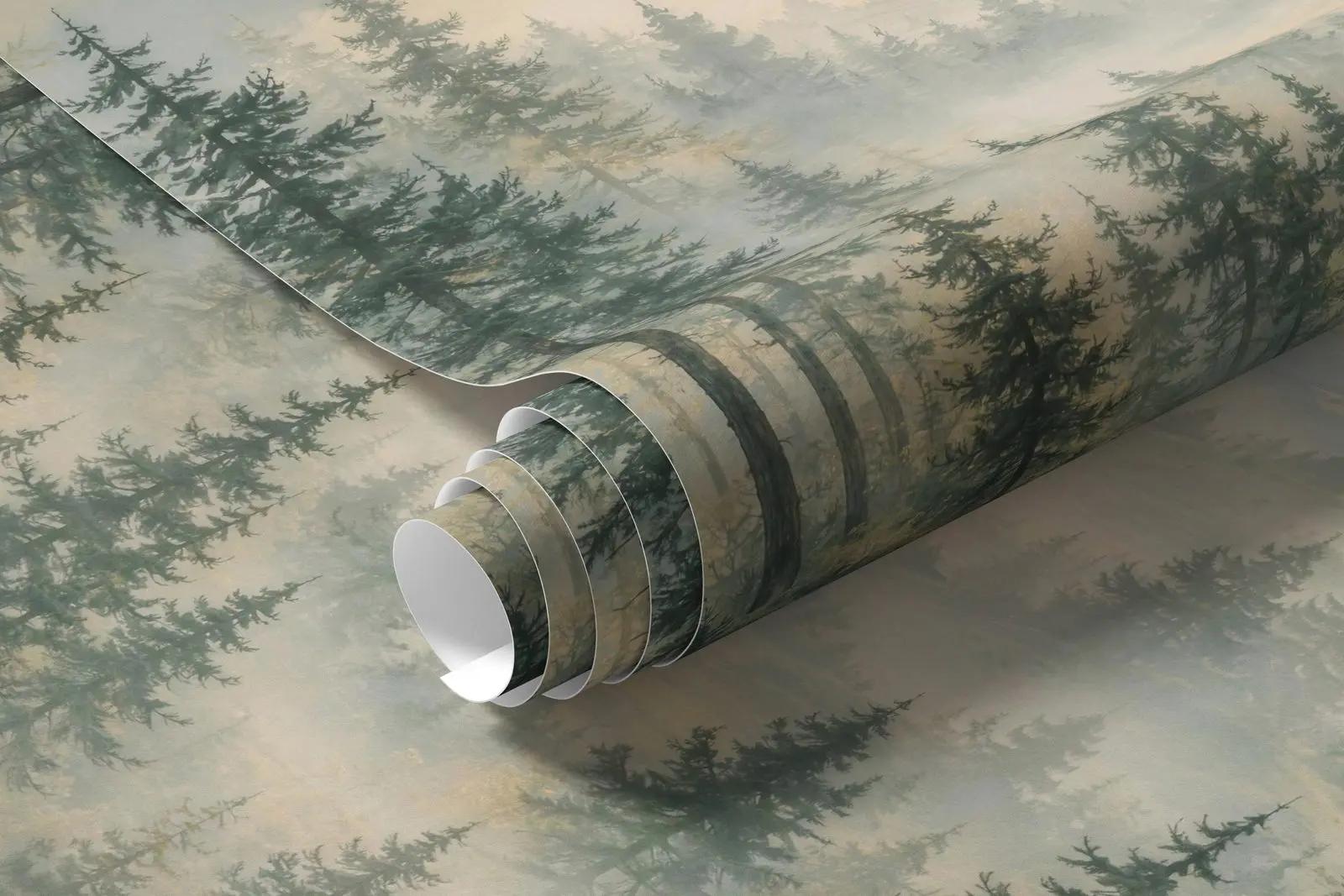 Misty Conifer Forest Wallpaper Mural New